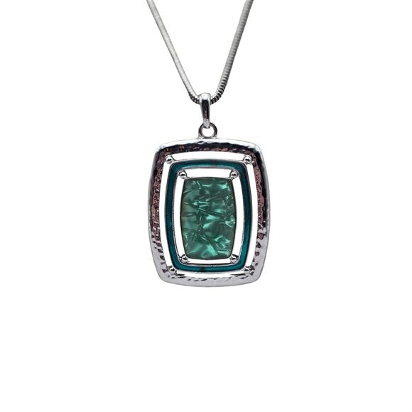 Chico's Teal Green Statement Pendant Necklace Snake Chain - Picture 2 of 6